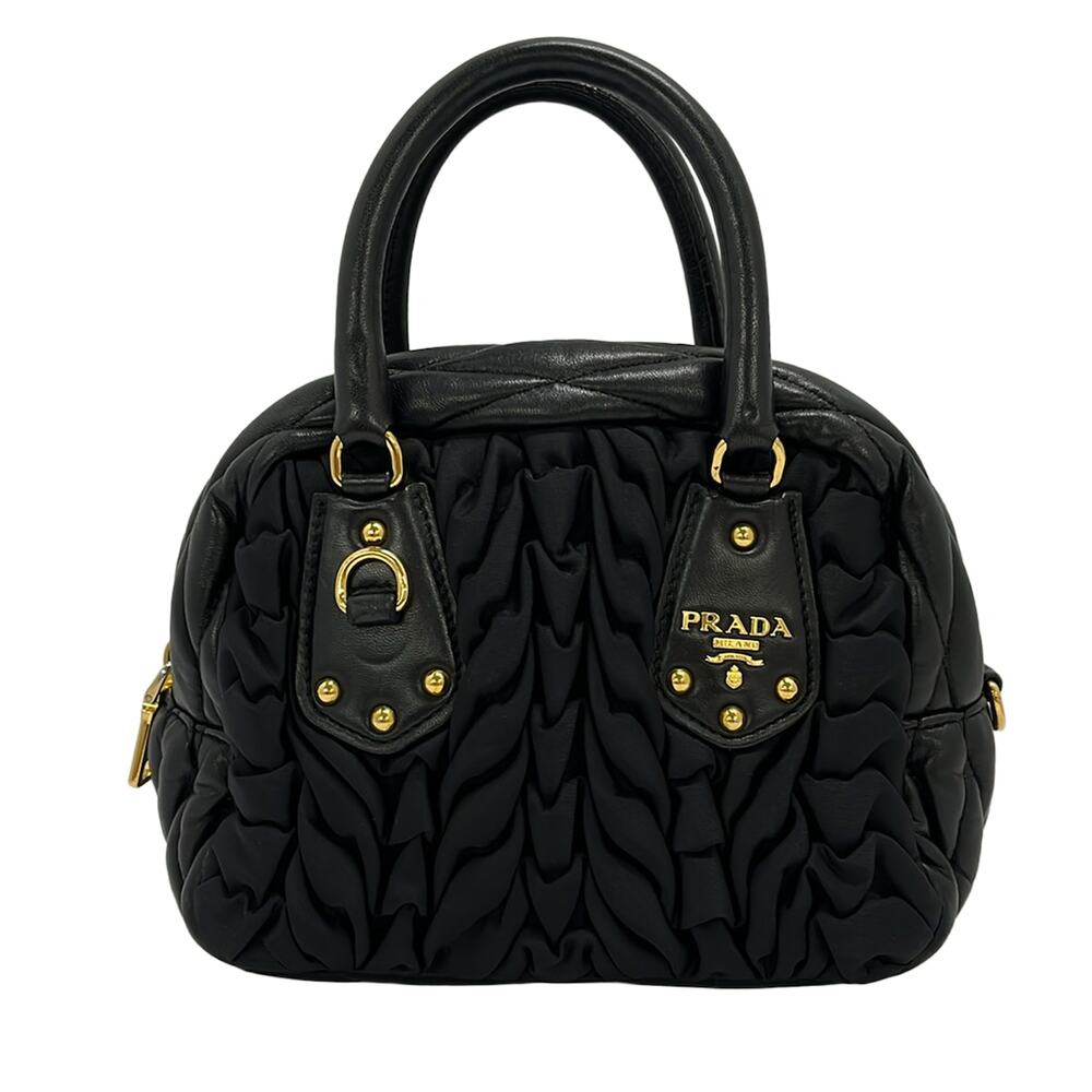 Prada Gathered Bag Handbag Nylon Leather